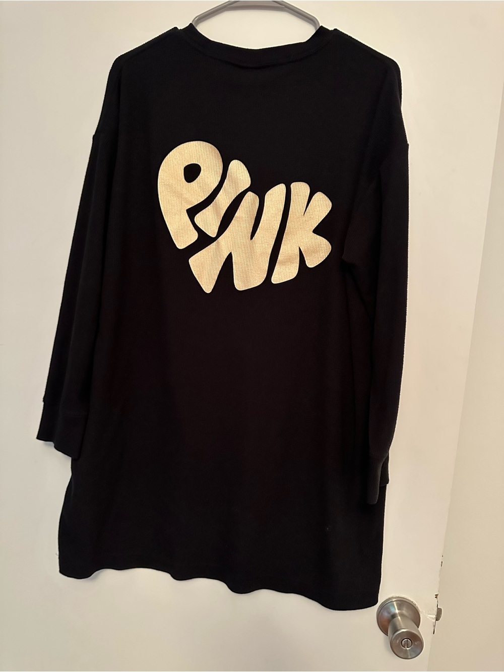 PINK Victoria's Secret Waffle Knit Black Long Sleeve Pocket Sleepwear